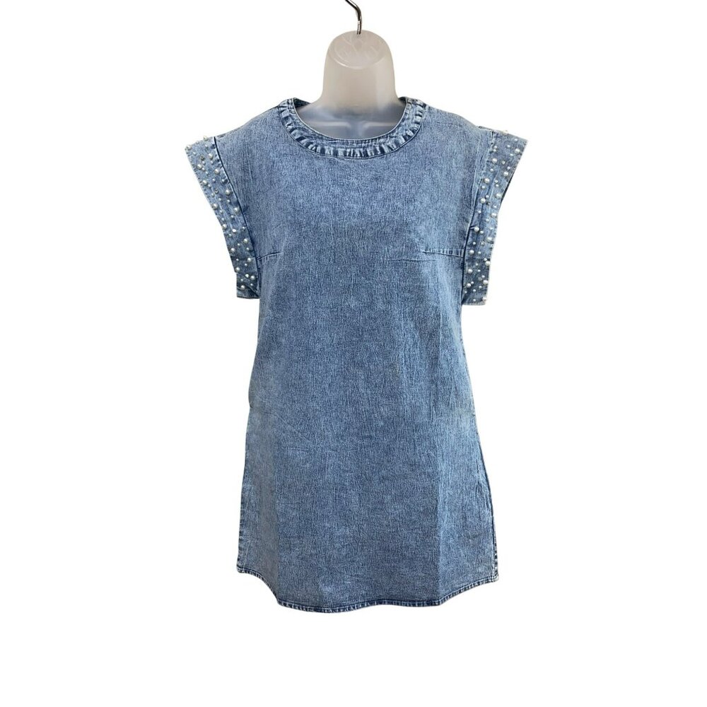 LALA Factory Ladies Denim Dress with Pearl and Stud details Size Large - Picture 2 of 13